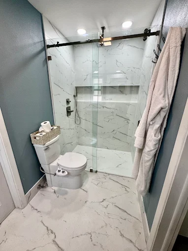 Guest bathroom remodel Pinellas County — walk-in shower and new tile installation