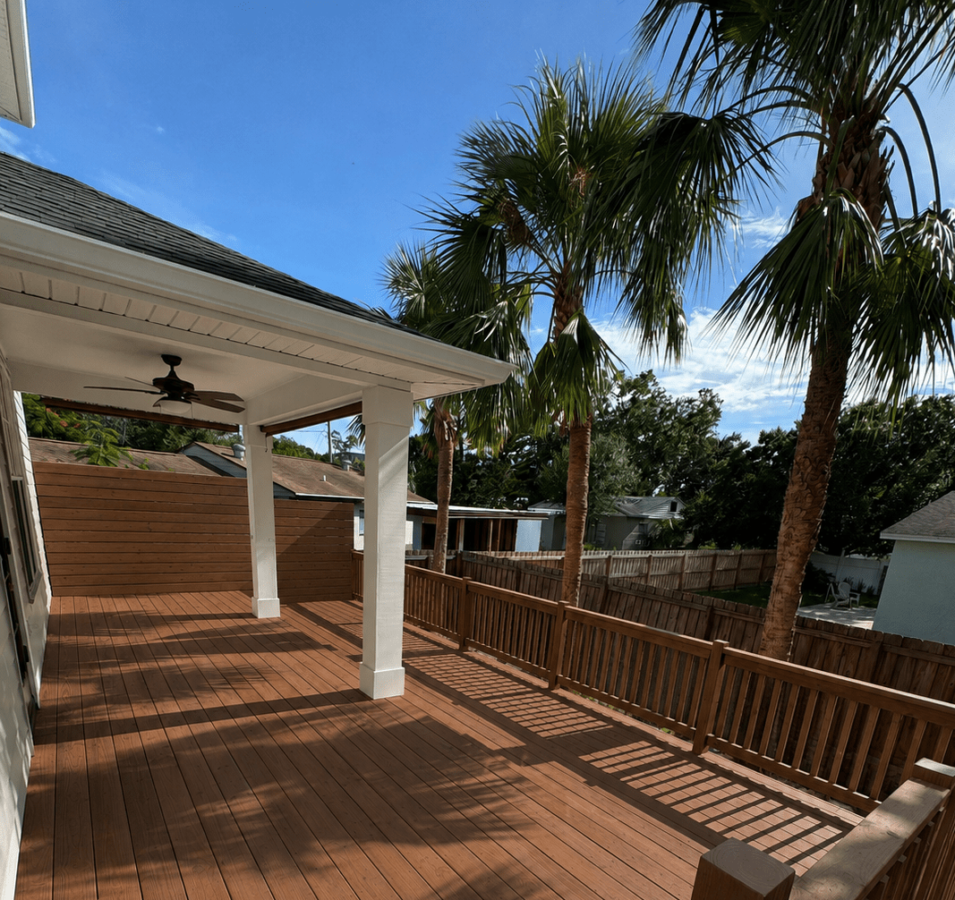 New deck construction Tampa Bay — modern curb appeal with fresh landscaping