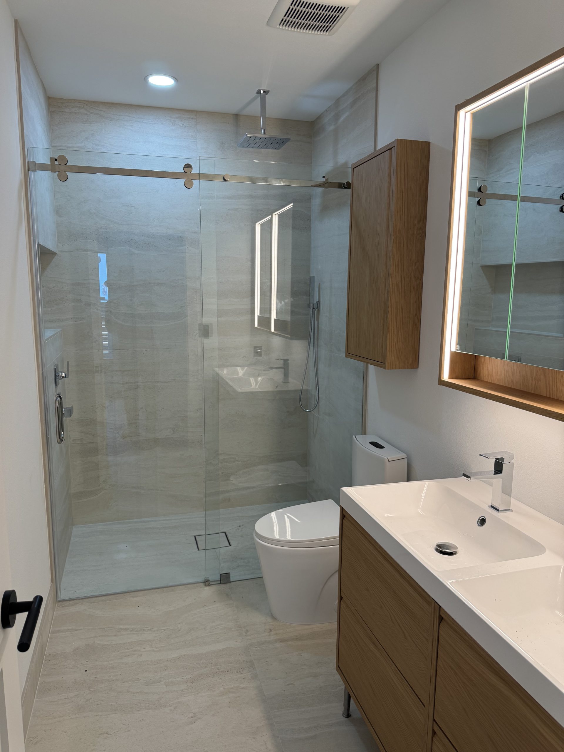Bathroom remodel Clearwater FL — curbless shower and large format tile